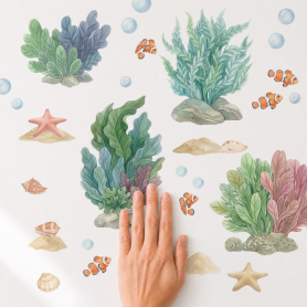 Seaweed Garden Wall Sticker Pack Displayed in Bedroom