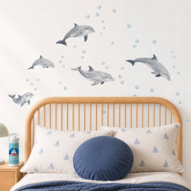 Dolphin Days Wall Sticker Pack Displayed in Bedroom